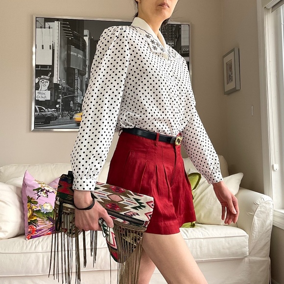 Vintage black and white polka dot print puff shoulder blouse - Picture 3 of 16